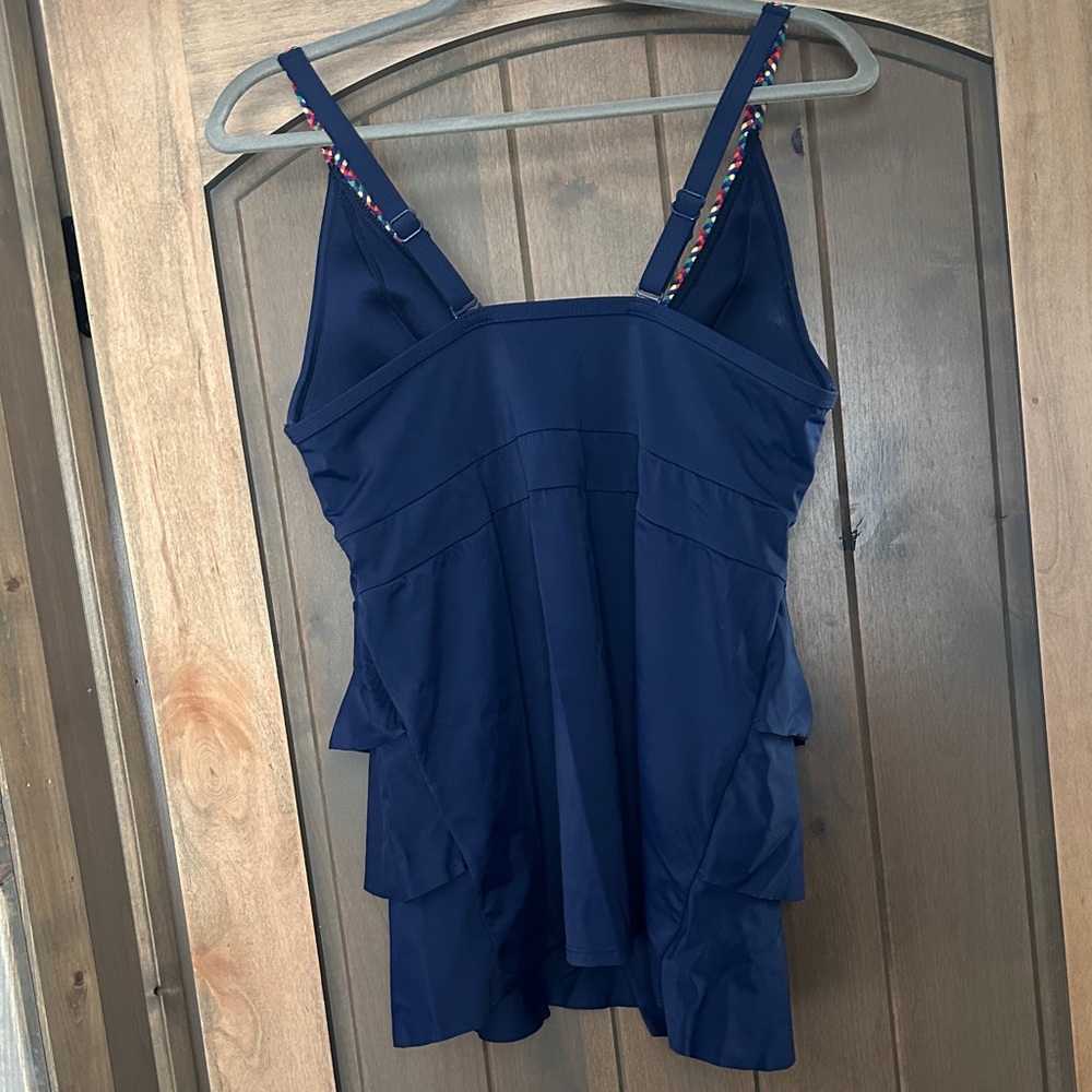 Navy Blue Ruffled Tankini - Picture 2 of 4